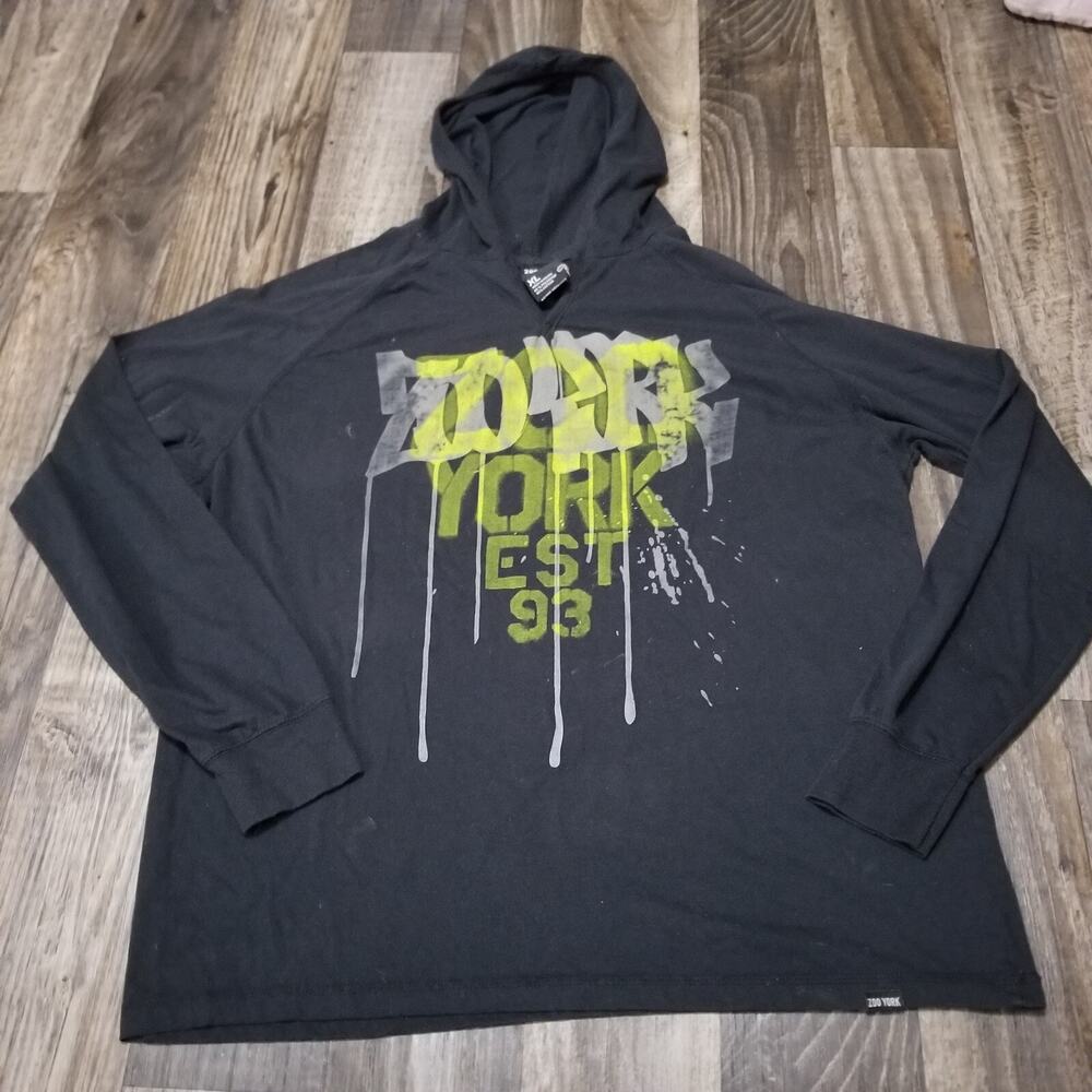 Zoo York Men’s XL‎ Graffiti Black Y2k Hooded Longsleeve (Stained)